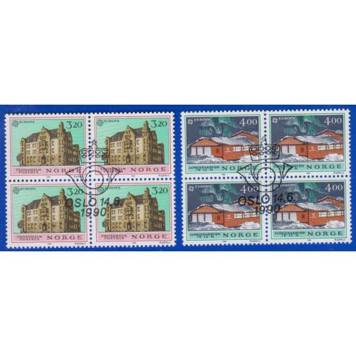 1990 Norveç. Avrupa CEPT. 4lü Blok. ilk Gün Damgalı Tam seri