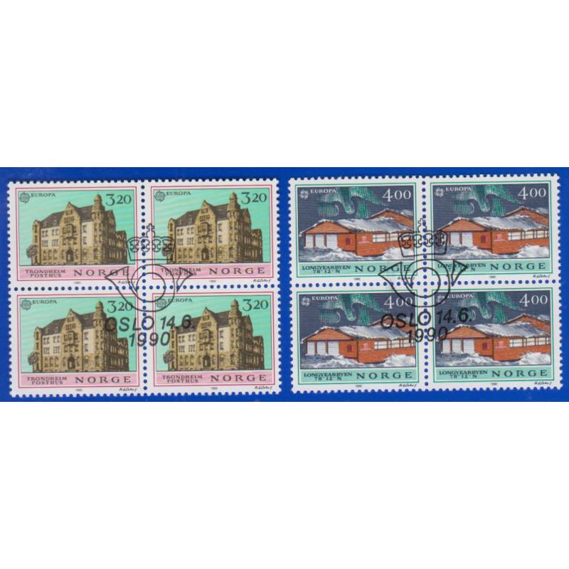 1990 Norveç. Avrupa CEPT. 4lü Blok. ilk Gün Damgalı Tam seri