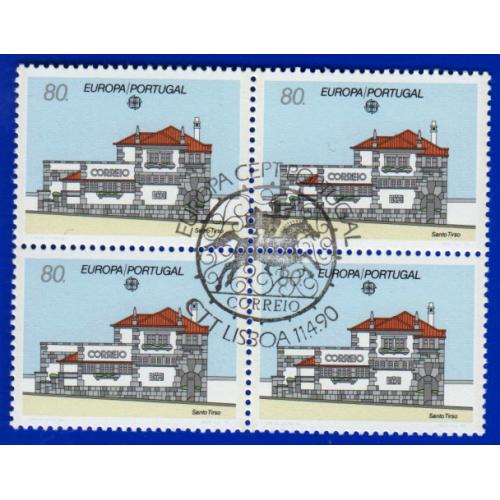 1990 Portekiz. Avrupa CEPT. 4lü Blok. ilk Gün Damgalı Tam seri