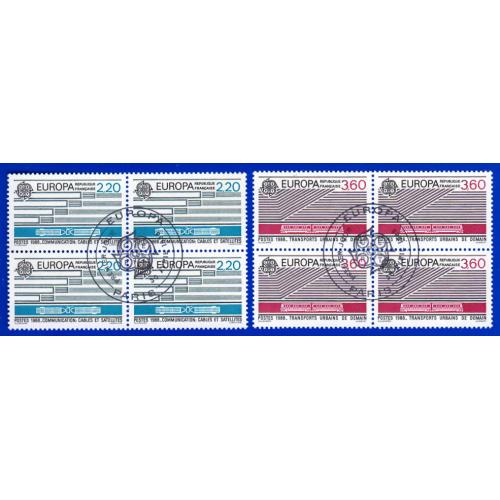 1988 Fransa. Avrupa CEPT. 4lü Blok. ilk Gün Damgalı Tam seri