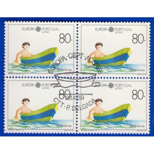 1989 Azores. Avrupa CEPT. 4lü Blok. ilk Gün Damgalı Tam seri