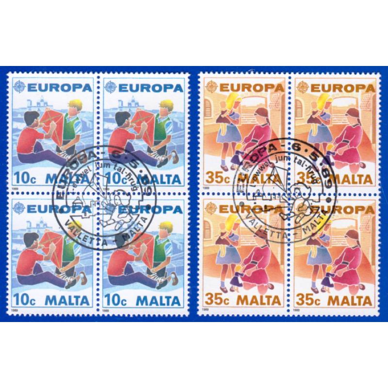 1989 Malta. Avrupa CEPT. 4lü Blok. ilk Gün Damgalı Tam seri